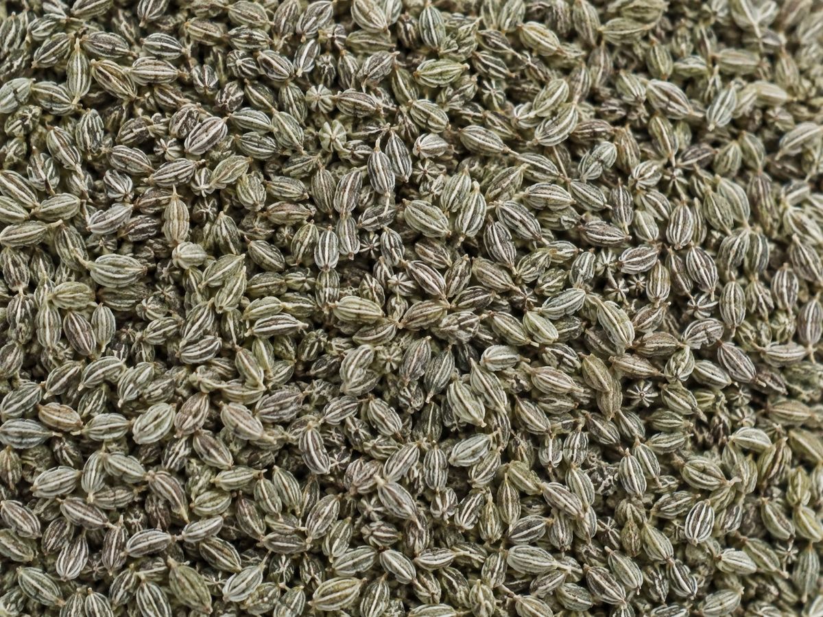 Whole ajwain seeds filling the frame